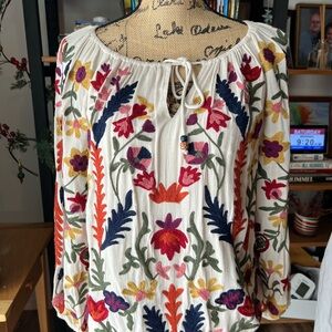 Soft Surroundings Multicolor Floral Embroidered Blouse